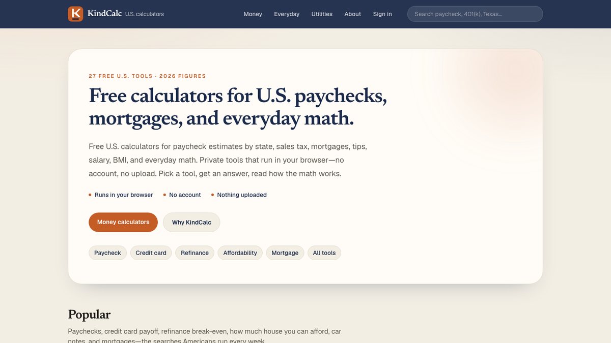 KindCalc — free U.S. calculators